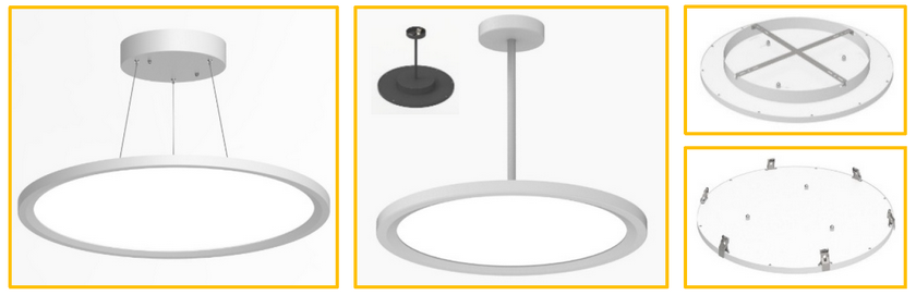 Cyanlite LED round panel light suspended stem mounted surface mounted recessed